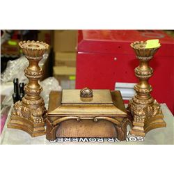 PAIR OF GOLD LEAF CANDLEHOLDERS WITH JEWELLERY