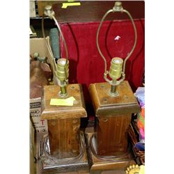 PAIR OF LARGE WOOD TABLE LAMPS (NO SHADES)