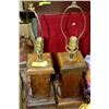 Image 1 : PAIR OF LARGE WOOD TABLE LAMPS (NO SHADES)