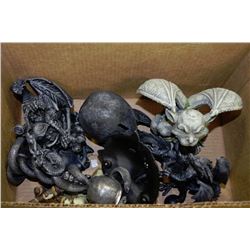 BOX OF ASSORTED FIGURINES INCLUDING DRAGONS,