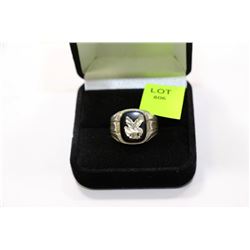 VINTAGE MENS STERLING SILVER RING W/ ONYX & EAGLE