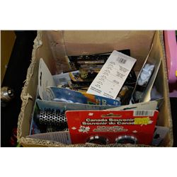 BOX OF MISC INCLUDING NEW HAIR BRUSHES, SHOELACES,