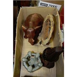 FLAT OF DECORATIVE PIECES INCLUDING HAND CARVED