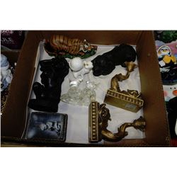 BOX W/LADY, DOG AND KOY FIGURINES &