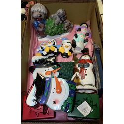 LARGE BOX W/CERAMIC CHRISTMAS