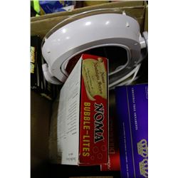 BOX OF MISC INCLUDES VINTAGE CHRISTMAS ORNAMENTS,