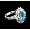 Image 1 : 2.05ct Paraiba Tourmaline and Diamond Ring - 18KT White Gold