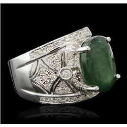 14KT White Gold 6.63ct Emerald and Diamond Ring