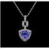 Image 2 : 4.71ct Tanzanite and Diamond Pendant With Chain - 14KT White Gold
