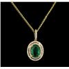 Image 1 : 2.40ct Emerald Diamond Pendant With Chain - 14KT Yellow Gold