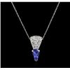 Image 2 : 14KT White Gold 0.92ct Tanzanite and Diamond Pendant With Chain