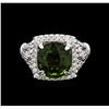 Image 1 : 4.79ct Green Tourmaline and Diamond Ring - 18KT White Gold