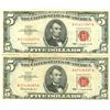 Image 1 : 1963 $5 Red Seal Bill Lot of 2