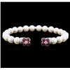 Image 1 : 6.5-7MM Pearl, Diamond and Ruby Bangle Bracelet - 18KT White Gold