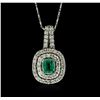 Image 1 : 14KT White Gold 0.75ct Emerald and Diamond Pendant With Chain