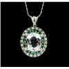Image 1 : 14KT White Gold 9.09ct Aquamarine, Emerald and Diamond Pendant With Chain