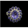 Image 1 : 3.36ct Tanzanite, Sapphire and Diamond Ring - 14KT White Gold