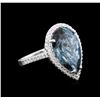 Image 2 : 12.06ct Blue Topaz and Diamond Ring - 14KT White Gold