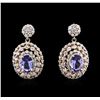 Image 1 : 1.48ctw Tanzanite and Diamond Earrings - 14KT Two-Tone Gold