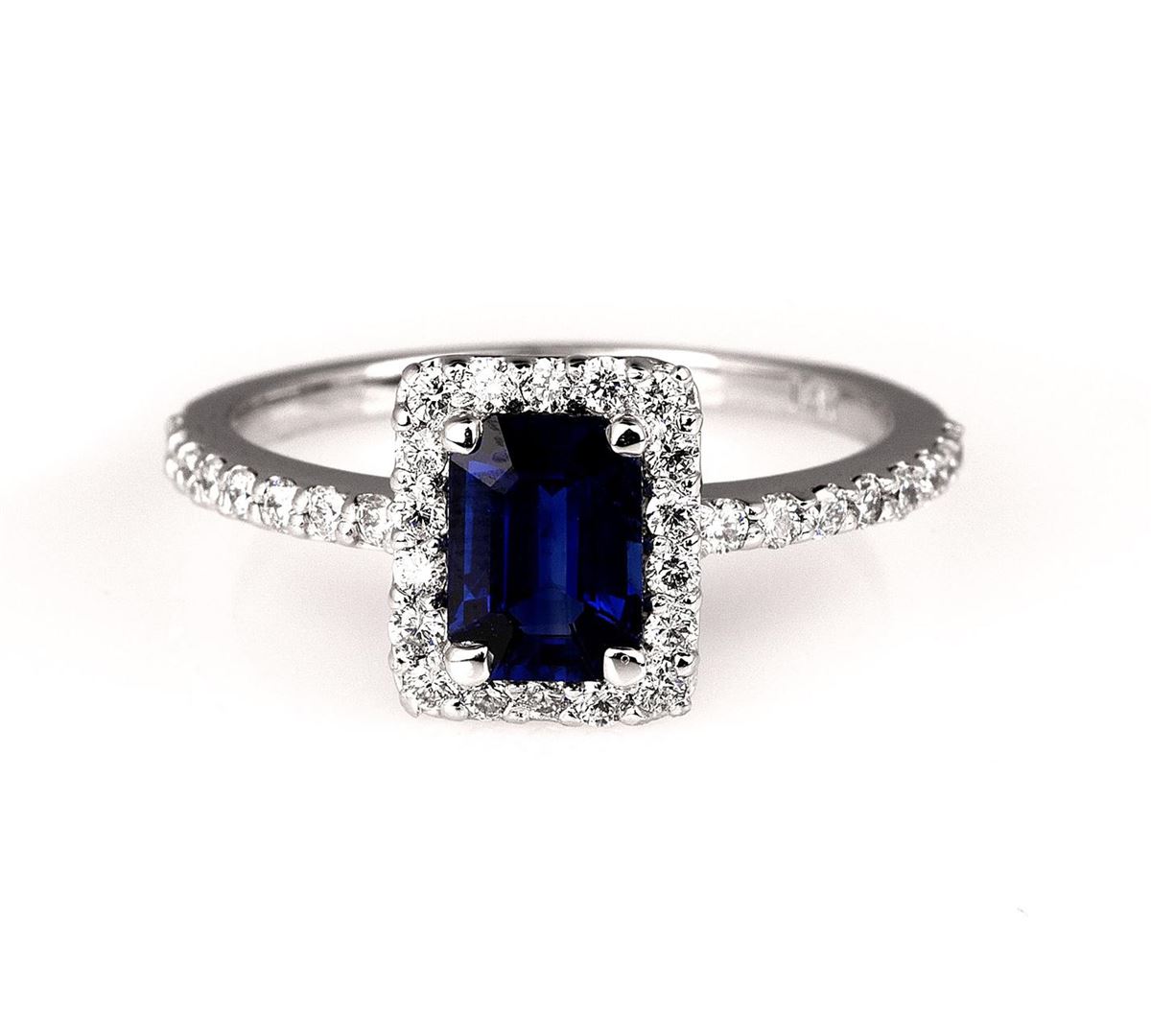 1.00ct Blue Sapphire and Diamond Ring - 14KT White Gold