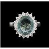 Image 2 : 3.50ct Green Tourmaline and Diamond Ring - 14KT White Gold
