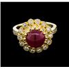 Image 2 : 3.47ct Ruby and Diamond Ring - 18KT Yellow Gold