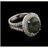 Image 1 : 14KT White Gold 6.58ct Green Sapphire and Diamond Ring