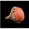 Image 1 : 11.60ct Coral and Diamond Ring - 14KT Rose Gold