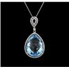 Image 1 : 18.80ct Blue Topaz and Diamond Pendant With Chain - 14KT White Gold