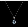 Image 2 : 18.80ct Blue Topaz and Diamond Pendant With Chain - 14KT White Gold