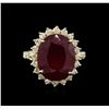 Image 2 : 12.11ctw Ruby and Diamond Ring - 14KT Yellow Gold