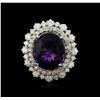 Image 2 : 14KT White Gold 8.11ct Amethyst and Diamond Ring