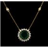 Image 1 : 3.98ct Emerald and Diamond Pendant With Chain - 18KT Yellow Gold