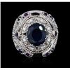 Image 2 : 14KT White Gold 9.01ctw Sapphire and Diamond Ring