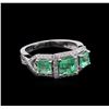 Image 1 : 1.40ctw Emerald and Diamond Ring- 14KT White Gold