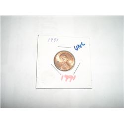 1991 LNCOLN CENT *NICE UNC HIGH GRADE US PENNY*!! PENNY CAME OUT OF SAFE BOX!!