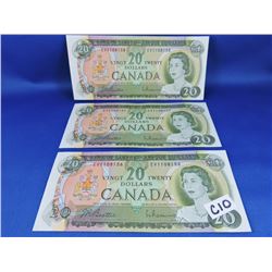 (3) 1969 Canada 20 Dollar Bills