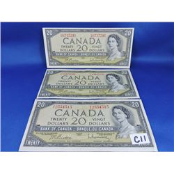 (3) 1954 Canada 20 Dollar Bills