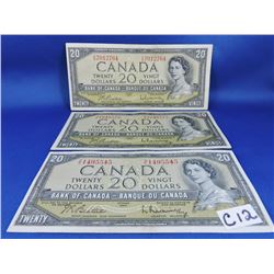 (3) 1954 Canada 20 Dollar Bills