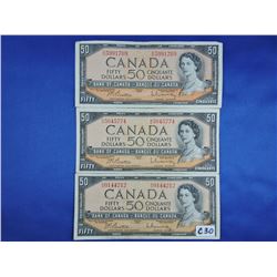 (3) 1954 Canada 50 Dollar Bills