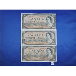(3) 1954 Canada 100 Dollar Bills