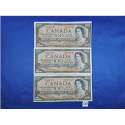 (3) 1954 Canada 100 Dollar Bills
