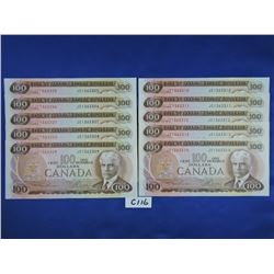 Sequence of (10) 1975 Canada 100 Dollar Bills