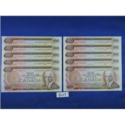 Sequence of (10) 1975 Canada 100 Dollar Bills