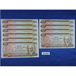 Sequence of (10) 1975 Canada 100 Dollar Bills