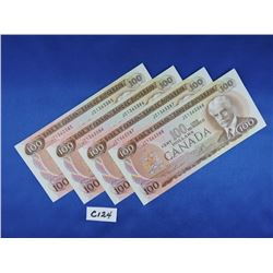 Sequence of (4) 1975 Canada 100 Dollar Bills