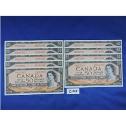 Sequence of (5) & (4) 1954 Canada 50 Dollar Bills