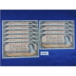 Sequence of (10) 1954 Canada 50 Dollar Bills