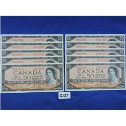 Sequence of (10) 1954 Canada 50 Dollar Bills