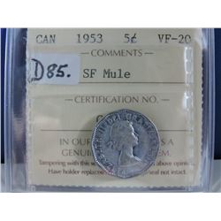 1953 (SF Mule) Canadian 5 Cent Coin